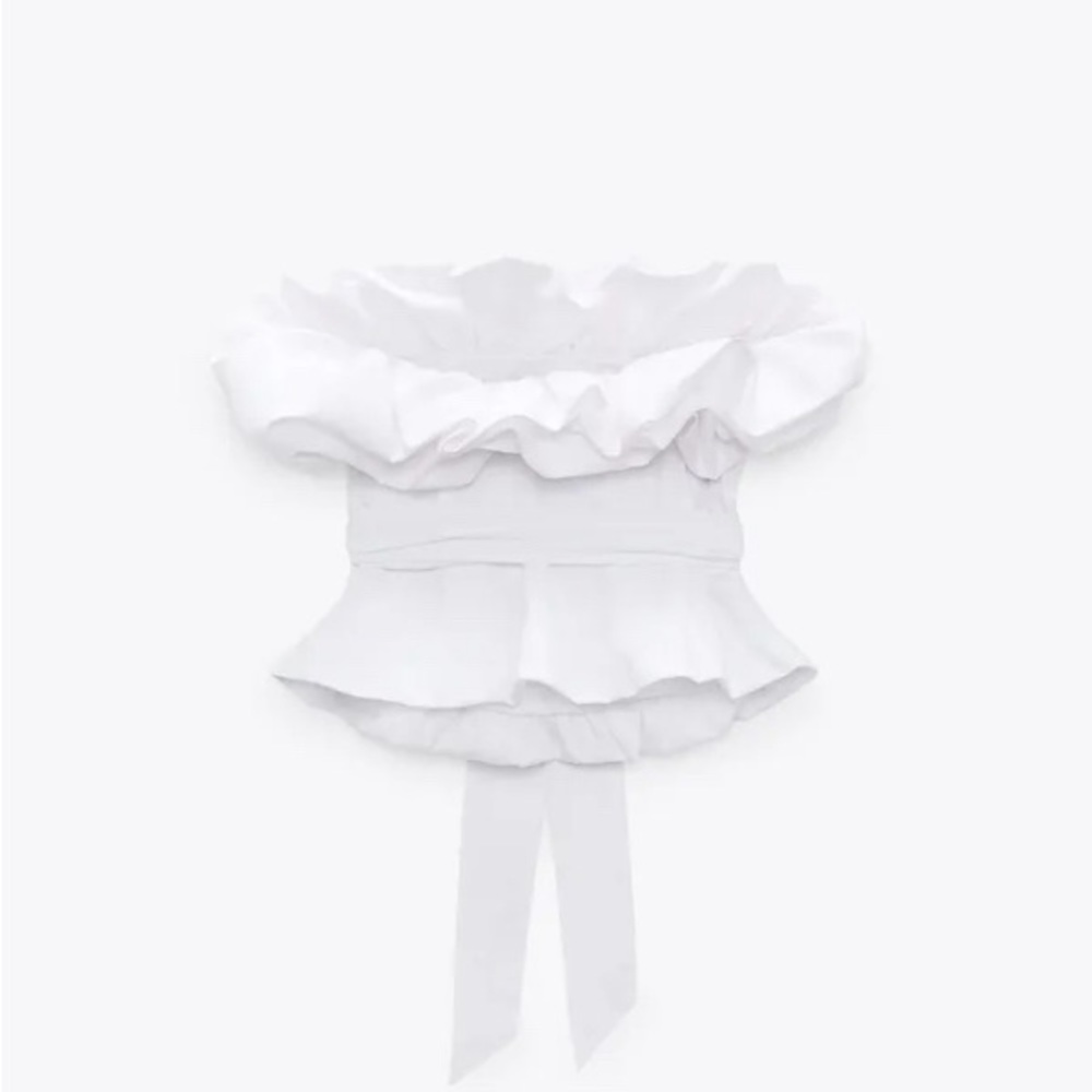 Zara White Voluminous Poplin Top Off Shoulder - Picture 3 of 7